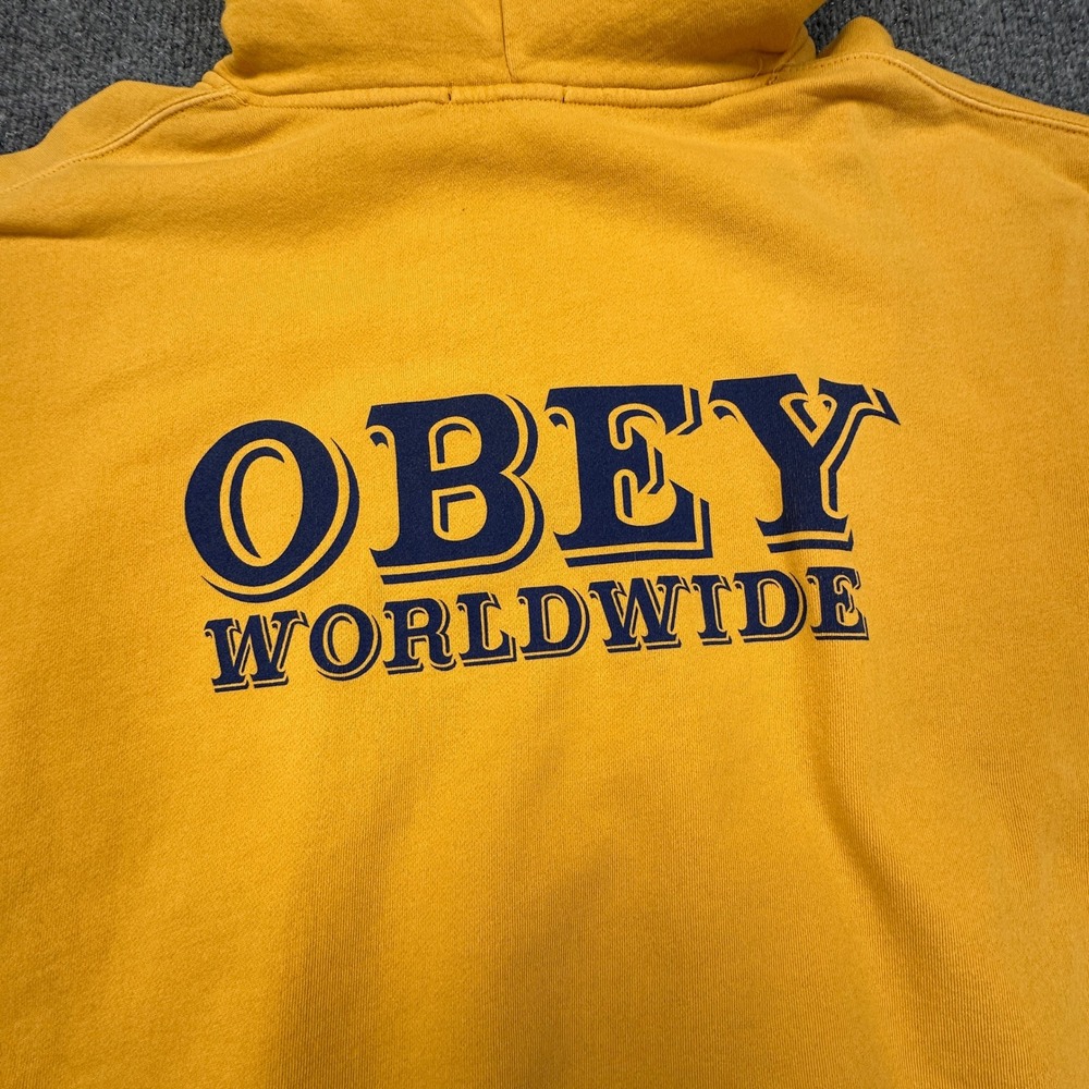 Obey Worldwide Hoodie Mens Large Oversized Yellow Distressed Sweatshirt PLS READ - Picture 12 of 12